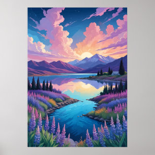 Tekapo-See und Lupins Poster
