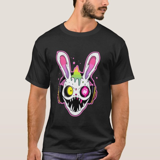 Tekk Drum und Bass DJ Rabbit Trippy EDM Rave T-Shirt (Vorderseite)