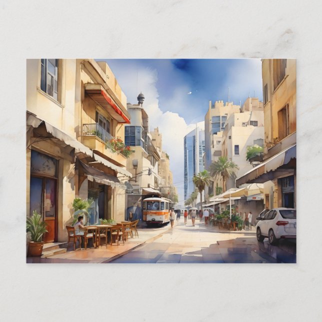 Tel Aviv Aquarellkunst Postkarte (Vorderseite)