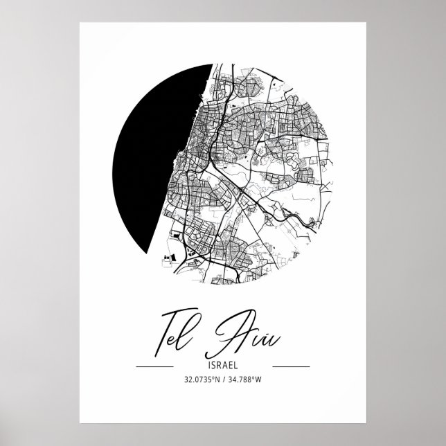 Tel Aviv - Israel Black Water City Map Poster (Vorne)