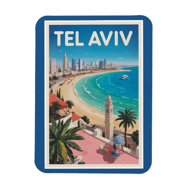 Tel Aviv Israel Illustration Travel Art Vintage Magnet (Vertikal)