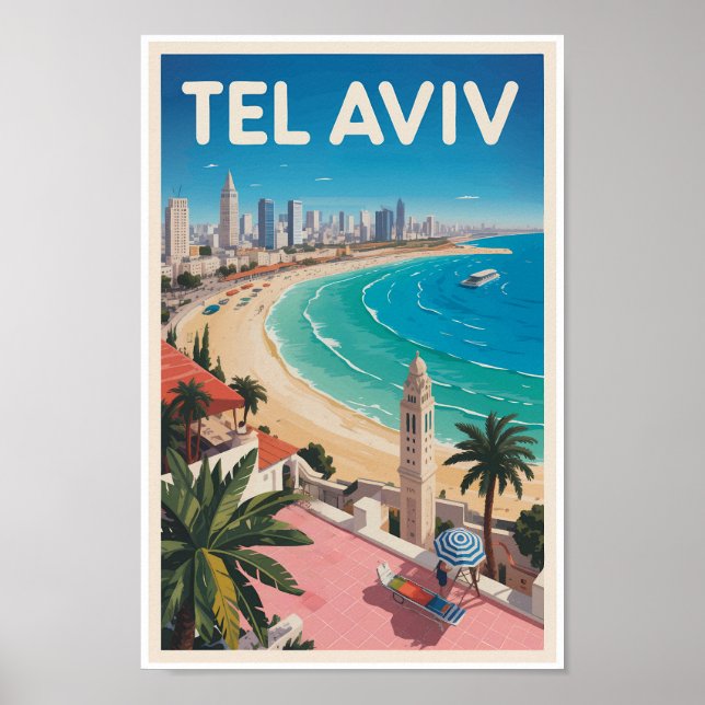 Tel Aviv Israel Illustration Travel Art Vintage Poster (Vorne)