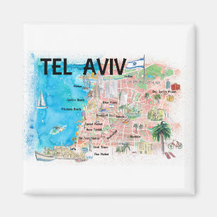 Tel Aviv Israel Illustrierte Karte mit Hauptstrass Magnet