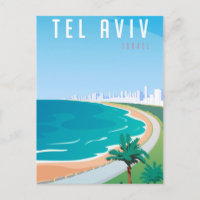 *~* Tel Aviv Israel Postcard Blue City Palm