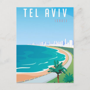 *~* Tel Aviv Israel Postcard Blue Cityscape Palm Postkarte