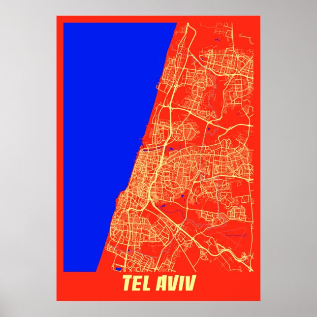Tel Aviv - Israel Retro City Map Poster (Vorne)