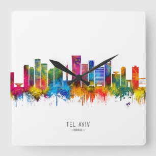 Tel Aviv Israel Skyline Quadratische Wanduhr