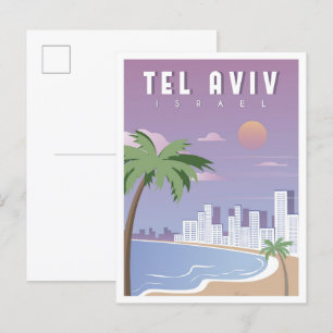 Tel Aviv Israel Vintage Reiseillustration Postkarte
