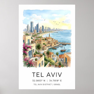 Tel Aviv Skyline Kunstposter - Hafen, Türkis Poster
