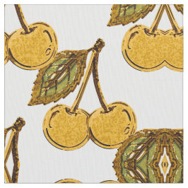 Tela Golden Metallic Cherries Geometric Pattern Stoff