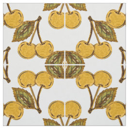 Tela Golden Metallic Cherries Geometric Pattern Stoff