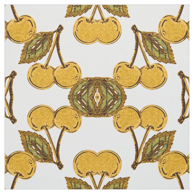 Tela Golden Metallic Cherries Geometric Pattern Stoff (Muster)