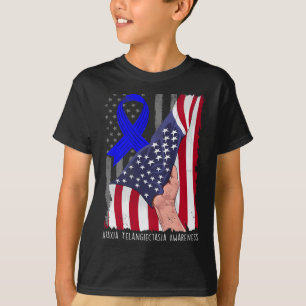 Telangiectasia Awareness American Flag Blue Ribbon T-Shirt