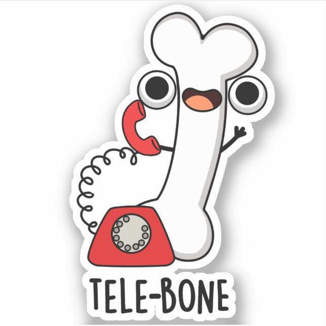 Tele-Bone Funny Bone Telefone Pun Aufkleber (Vorderseite)