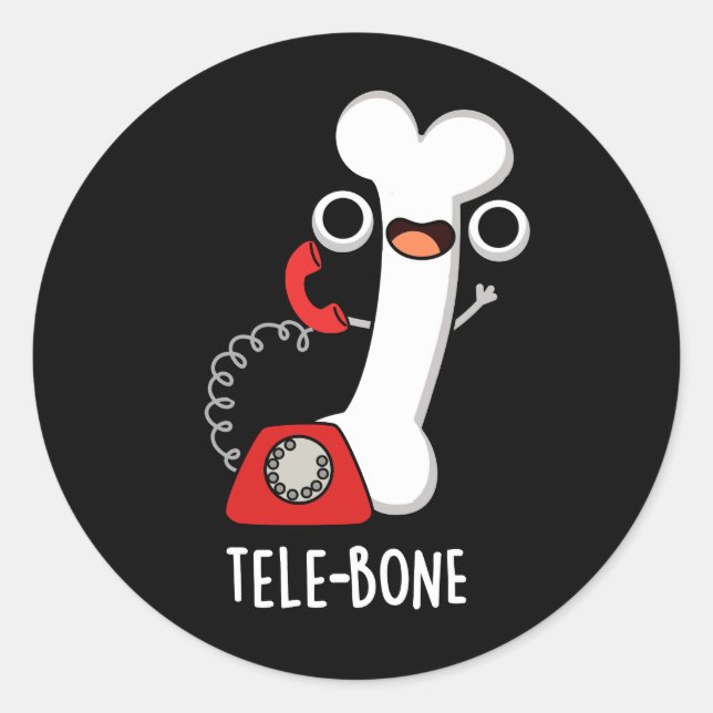 Telebone Funny Bone Telefone Pun Dark BG Runder Aufkleber (Vorderseite)