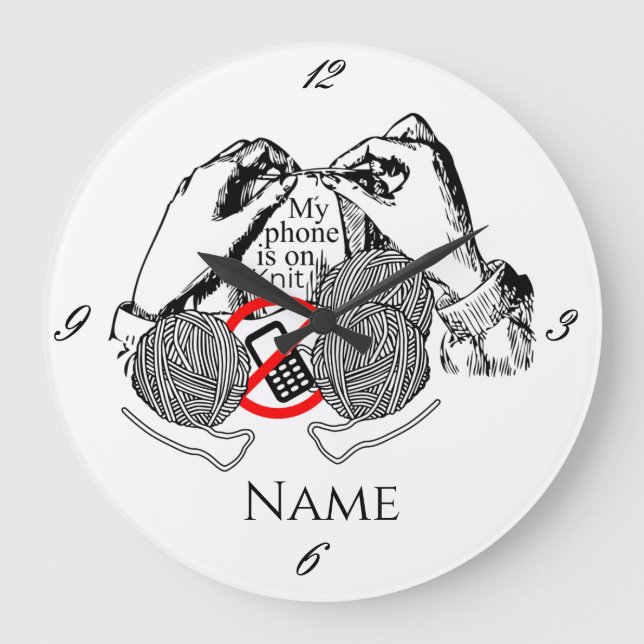 Telefon auf Strick Thunder_Cove Große Wanduhr (Vorderseite)