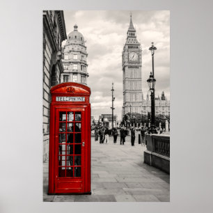 Telefon-Big Ben-Landschaftsplakat Londons rotes Poster