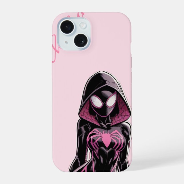 Telefonhülle mit rosa verhülltem Helden iPhone 15 Hülle (Rückseite)