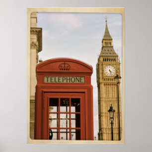 Telefonkabine und Turm des Big Ben Poster