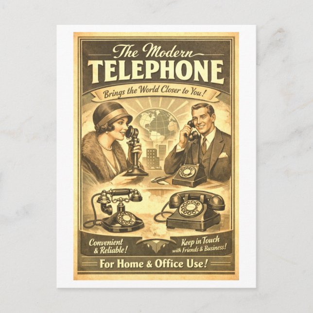 Telefonwerbung im Vintage-Stil Postkarte (Vorderseite)