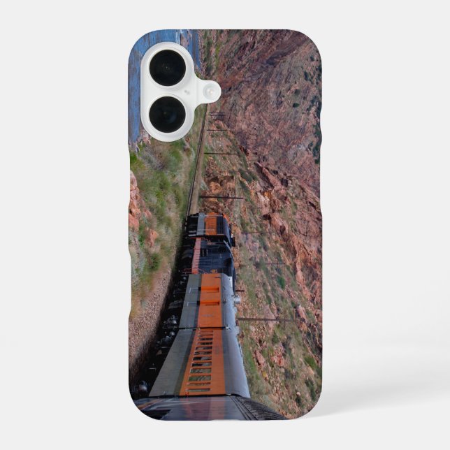 Telefonzelle mit Zug iPhone 16 Hülle (Rückseite)