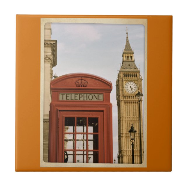 Telefonzelle und Turm von Big Ben Fliese (Vorderseite)