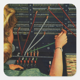 Telefonzentrale Operator, Vintage Geschäft Quadratischer Aufkleber