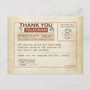 Telegram Danksagungskarten für die Hochzeit Postkarte