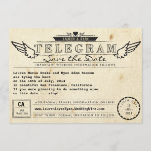 Telegram Vintage Travel Winged Heart Save the Date