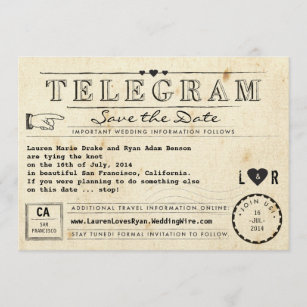 Telegramm mit Herz-Vintager Reise Save the Date