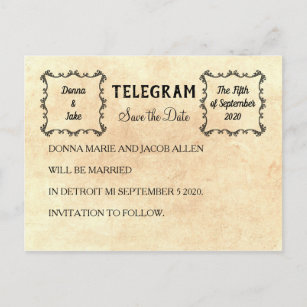 Telegramm-Save the Date Mitteilungs-Postkarte Ankündigungspostkarte