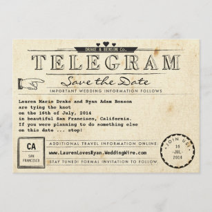 Telegramm-Vintage Reise-Herzen Save the Date