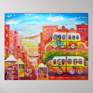 Telegraph Ave Street Szene mit Busse Poster