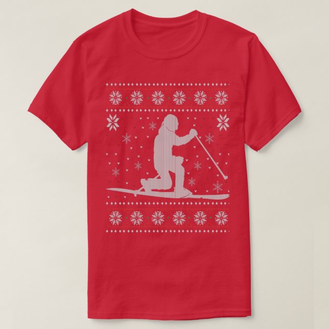 Telemark Ski Ski Skifahren Ugly Weihnachts Sweater T-Shirt (Design vorne)