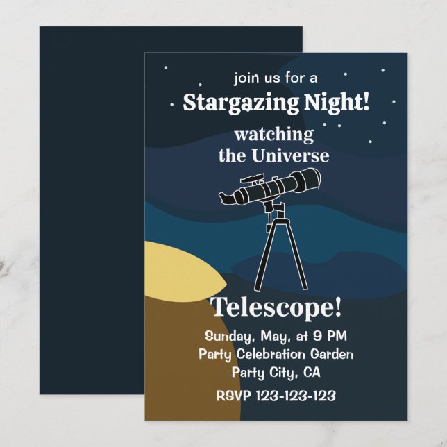 Telescope Night Sky Astronomie Stargazing Party Einladung (Vorne/Hinten)