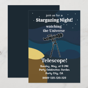Telescope Night Sky Astronomie Stargazing Party Einladung