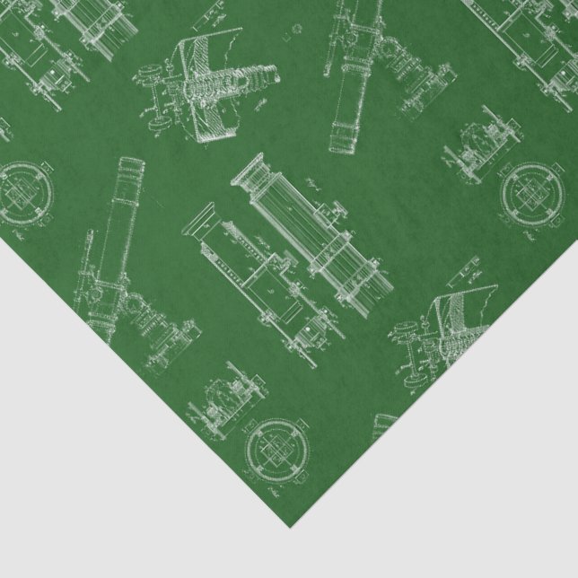 Teleskop-Schaltpläne Tissue-Papier in Grün Seidenpapier (Detail)