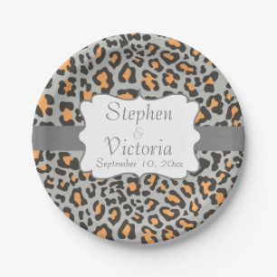 Teller aus Edelleopard, schwarz, grau, orange