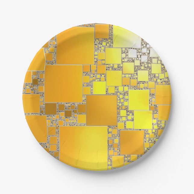 Teller aus gelb und orangefarbenem Papier (Vorderseite)