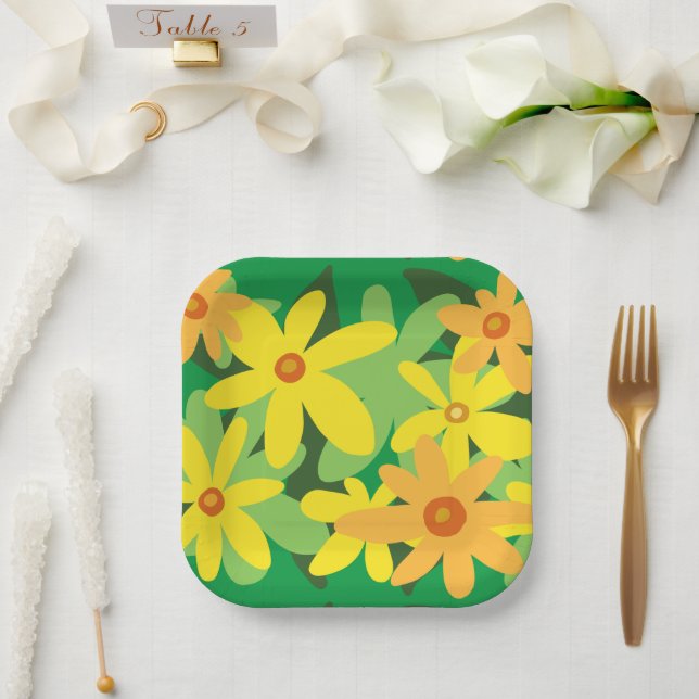 Teller aus gelbem Blumenpapier (Hochzeit)