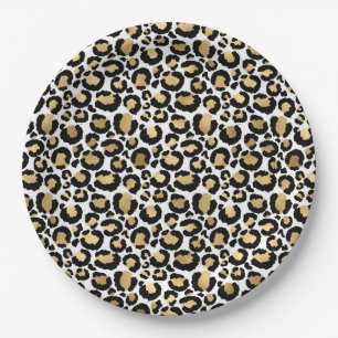 Teller aus Gold, Weiß und Schwarz-Leopard