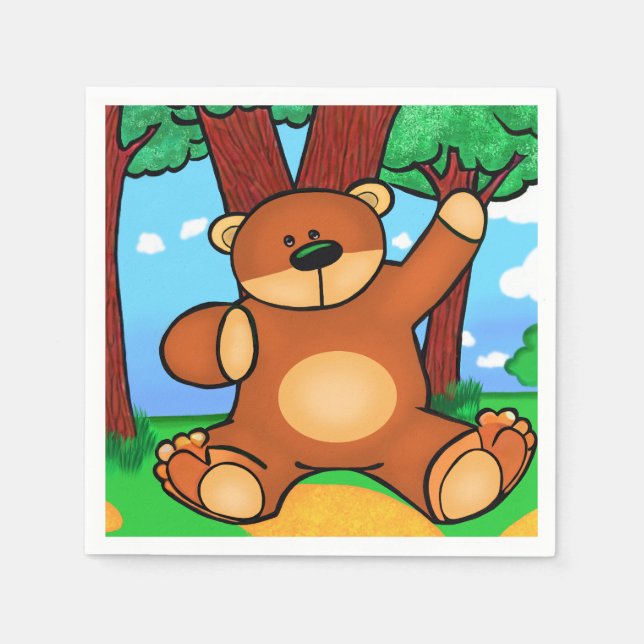 Teller aus Karton Bär auf der Wiese - Bear in Serviette (Vorderseite)