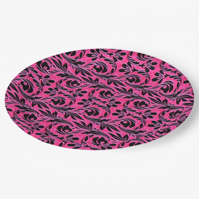 Teller aus Metall-Waves-Hot-Pink-Schwarz-PAPER-PAR (Schrägansicht)