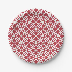 Teller aus Papier mit rotem und weißem geometrisch