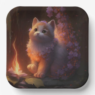 Teller aus Pappe Katze Blume