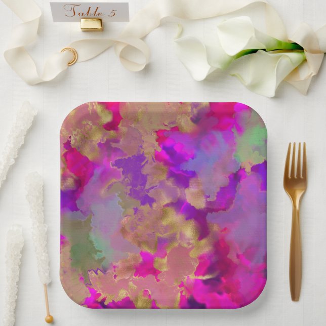 Teller aus rosa, lila und goldfarbenem Marmor (Hochzeit)