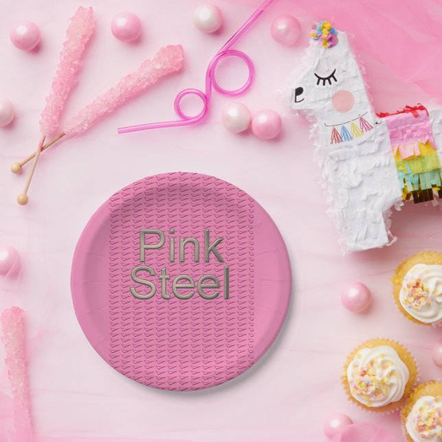 Teller aus rosa Stahlpapier (Party)
