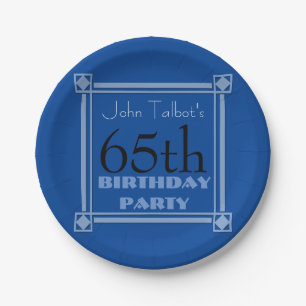 Teller blaues Papier 65. des Geburtstag