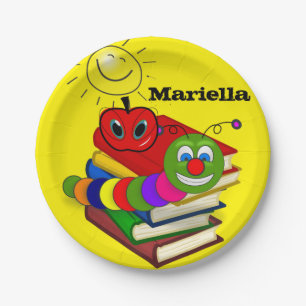 Teller, Bücherwurmbücher - Apple Sun Reading Pappteller