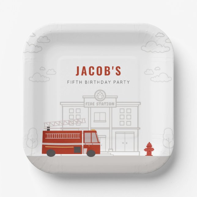 Teller der Birthday Party für Feuerwehrfahrzeuge (Vorderseite)